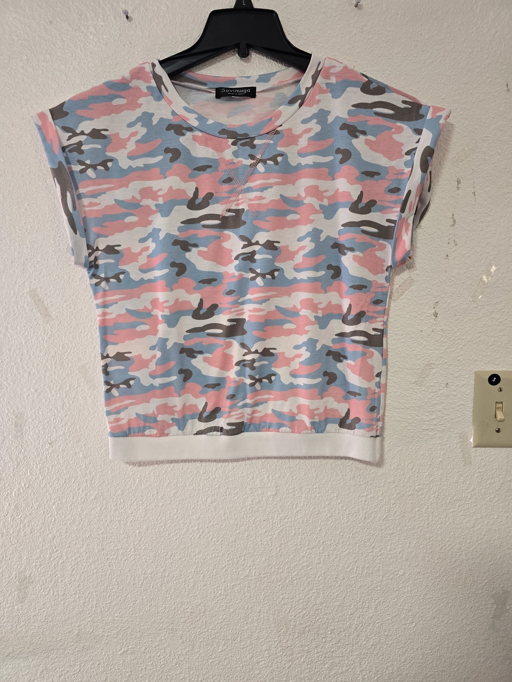 Sundays Pink & Blue Camo Crop Top